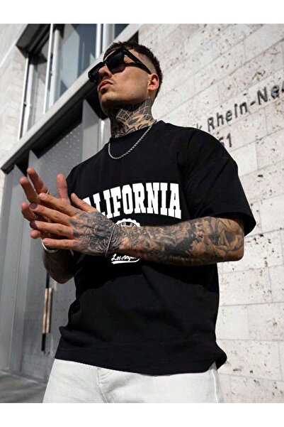 Lider Leather تي شيرت رجالي مطبوع عليه كاليفورنيا مقاس كبير