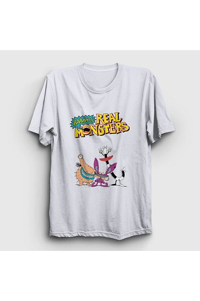 Presmono Unisex Λευκή Αφίσα Real Monsters T-Shirt 561908tt