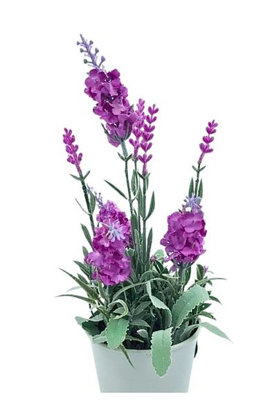 Koopman Planta artificiala Lavanda, Azay Design, in ghiveci alb metallic, culoare roz, inaltime 28cm