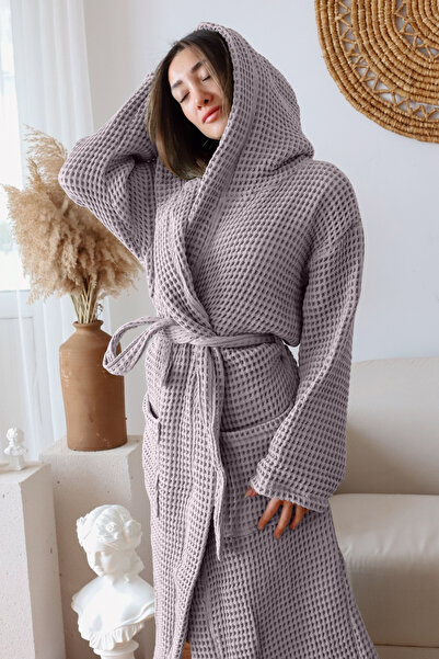 vivamaison Μπουρνούζι Unisex από 100% βαμβακερή βάφλα με κουκούλα, υψηλής απορρόφησης και γρήγορο στέγνωμα