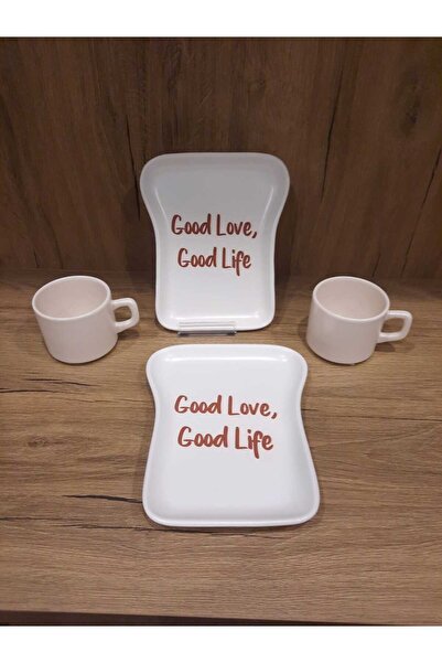 Keramika Breakfast Set for 2 Persons 4 Pieces Toast Plate and Teacup