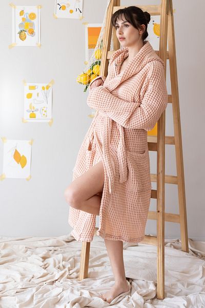 vivamaison Halat de baie unisex din bumbac 100% Waffle cu glugă, absorbție ridicată și uscare rapidă