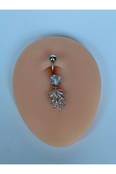 kurukafagift Belly Steel Piercing Leaf Figured Zircon Stone Silver Color