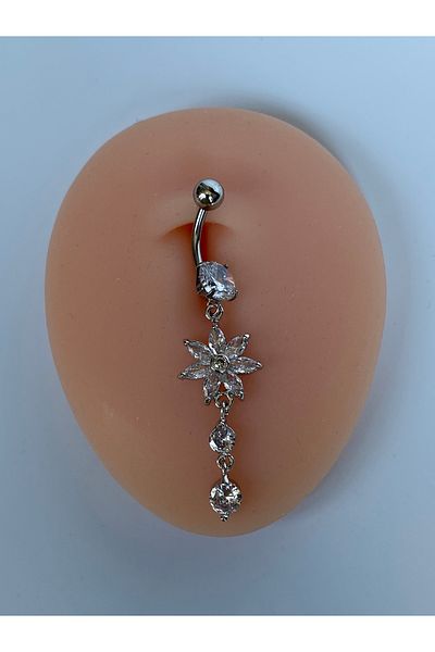 kurukafagift Steel Navel Piercing Long Dangle Flower Drop Stone Model