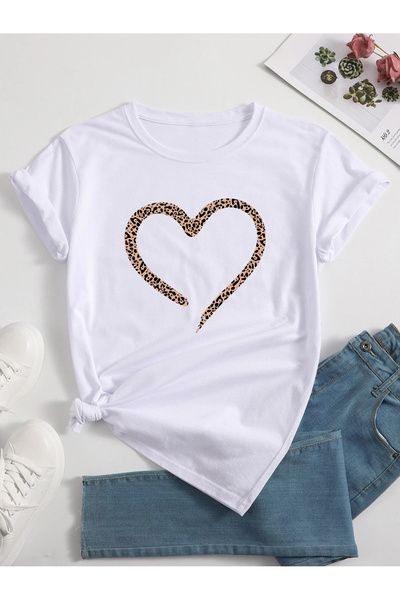 Lider Leather Tricou de damă cu imprimeu inimă, mărime medie