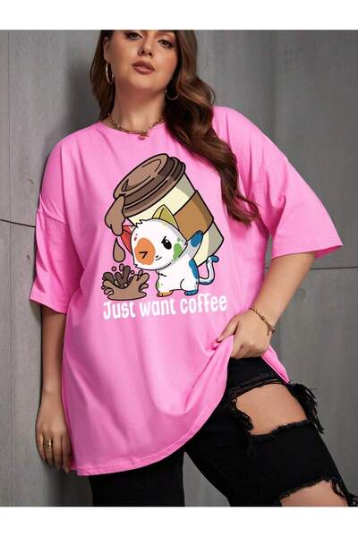 Lider Leather TRICOU DE DAMĂ MĂRIMI MARI, MĂRIME MEDIE, CU IMPRIMARE CAFEA