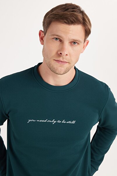 Tudors Ανδρικό φούτερ με στάνταρ εφαρμογή, βαμβακερό λαιμόκοψη, ριγέ στάμπα, πράσινο