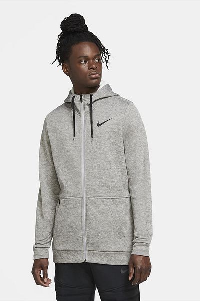 Nike Dri Fit Therma Hoodie Zippered Hooded Unisex Thermal Sweatshirt Gray