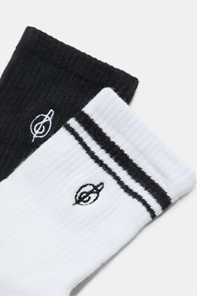 Stradivarius 2-pack of striped and embroidered socks