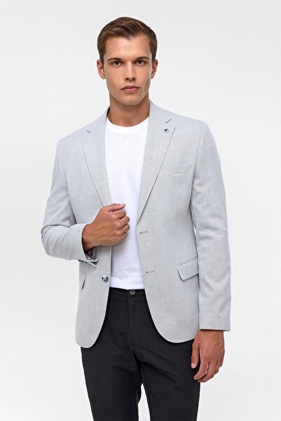 SÜVARİ Γκρι μονόχρωμο μπουφάν με λεπτό σχέδιο με γιακά 6 Drop