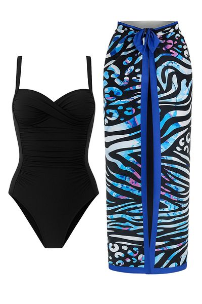 Paragon Adjustable Strap, Stylish and Slimming Effective Gathering Draped Swimsuit Pareo Set of 2