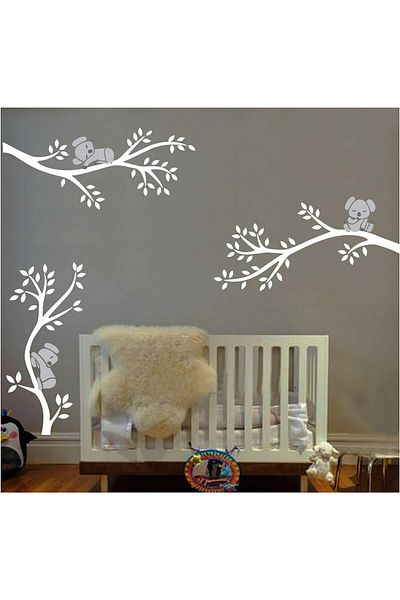 Bdecoll Set of 3 wall stickers Sleeping Koala and tree branch BDECOLL, vinyl, white/gray