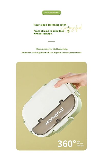 nuzki Stainless Steel Lunch Box 3-Compartment Bento Box with Cutlery, Leakproof, Microwave-Safe, BPA-Free