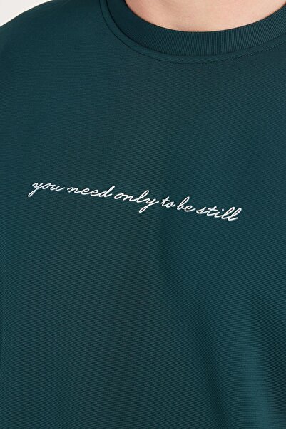 Tudors Ανδρικό φούτερ με στάνταρ εφαρμογή, βαμβακερό λαιμόκοψη, ριγέ στάμπα, πράσινο