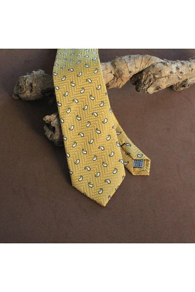 COOLMENCLUB Patterned Yellow Silk Tie