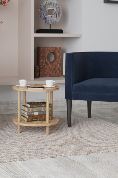 interGO Yuvarlak Ahşap Ayaklı Zigon Sehpa Orta Sehpa Kahve Sehpası