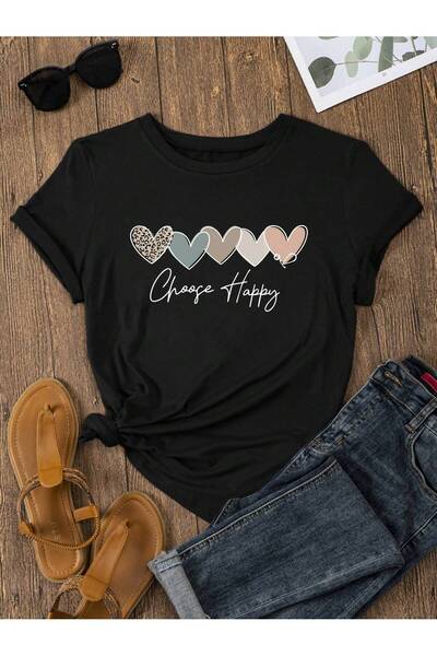 Lider Leather TRICOU DE DAMĂ MĂRIME MARE CU IMPRIMARE 5 INIMI