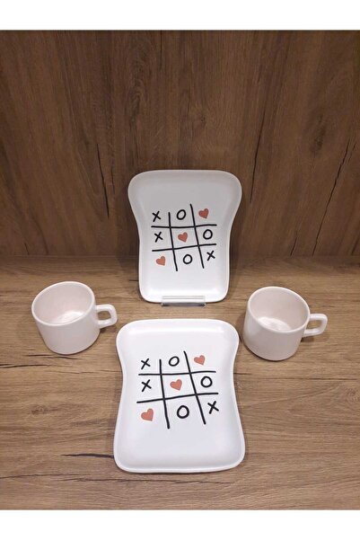 Keramika Breakfast Set for 2 Persons 4 Pieces Toast Plate and Teacup