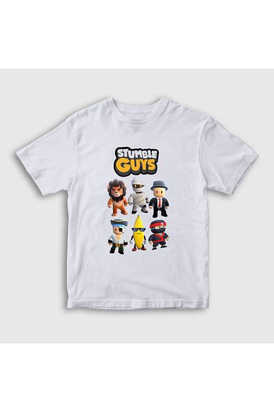 Presmono Unisex Kids White Poster Stumble Guys T-Shirt 562082Tt