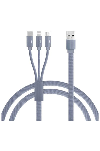Bibilel Cablu de incarcare/transfer date 3 in 1 USB la Lightning, USB-C, Micro USB, lungime 1.2M, ranforsat,