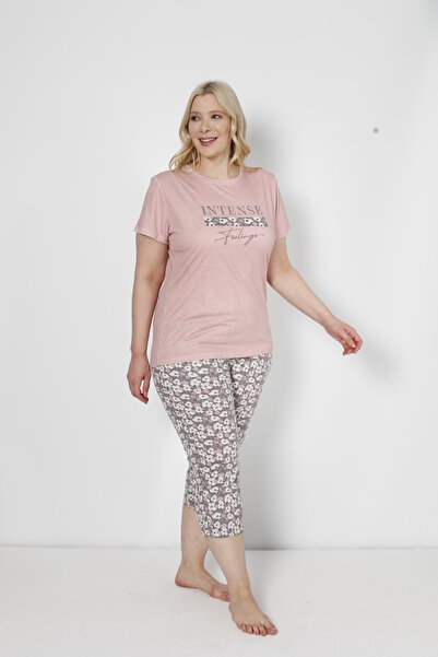 Cotpark Women's Plus Size Cotton Viscose Fabric Short Sleeve Capri Suit 14495