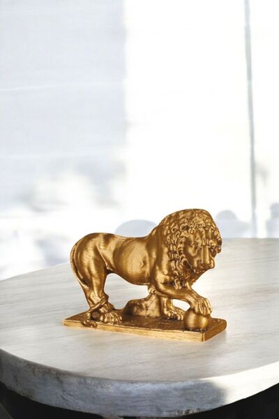 Evene Dekoratif Obje Biblo Ev Dekorasyon Heykel Salon Masa Üstü Süs Eşyası Aslan Altın Eskitme Model 61