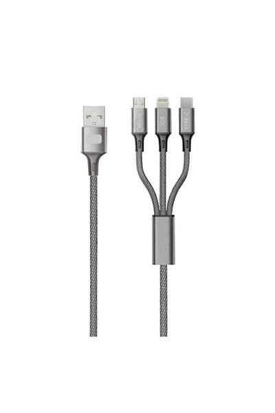 SOHO Cablu de încărcare 3-în-1 cu încărcare rapidă 2.4A, 1x Lightning, 1x Type-C, 1x MicroUSB, 1m, ranforsat, gri