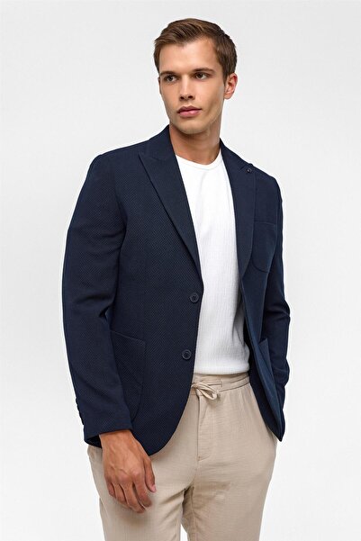 SÜVARİ Μπουφάν Navy Blue Slim με μοτίβο με μυτερό γιακά 6 Drop