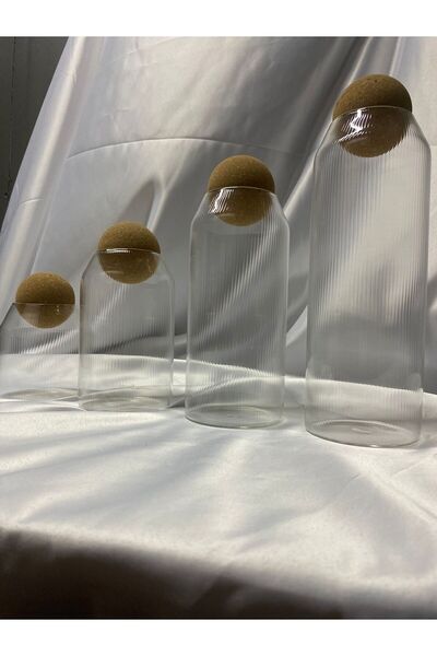 aura dünyası 4'lü Mantar Top Kapaklı Cam Kavanoz Seti, Çay Seker Kahve Kavano...