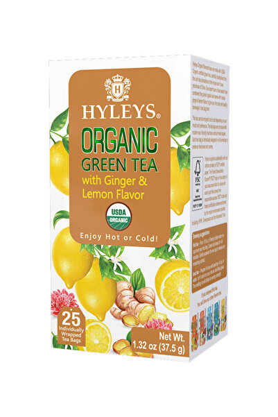 HYLEYS شاي اخضر بنكهة الزنجبيل و اليمون 25 كيس من هايليز Organic Green Tea Gi...