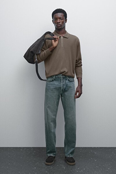 Massimo Dutti Fermuarlı triko polo yaka kazak