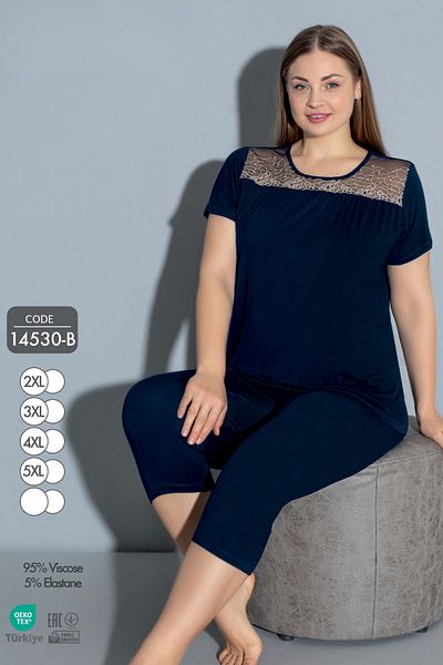 Cotpark Set Capri cu mâneci scurte din țesătură din bumbac pieptănat din viscoză pentru femei 14530-B