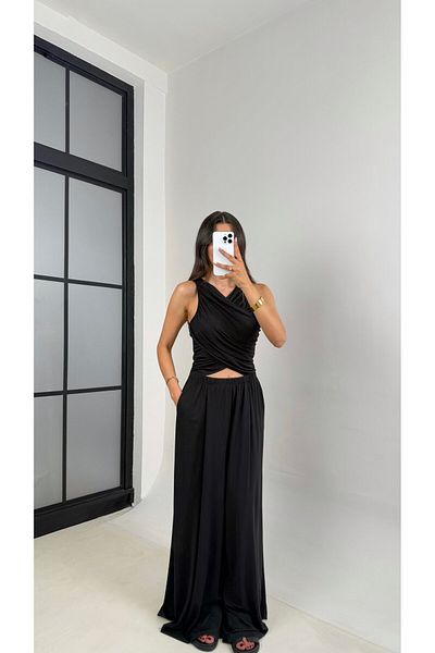 manana fashion Low-Cut, Elastic Waist, Pockets, Modal Fabric Summer Long Jumpsuit