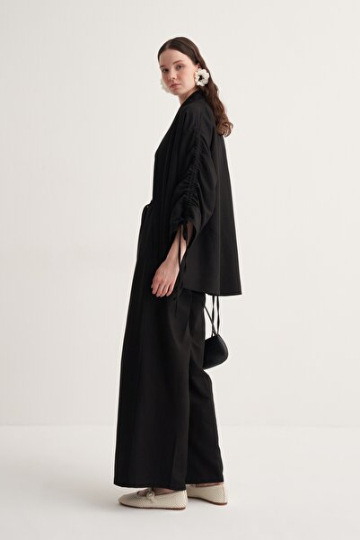 EBU Prive Women's Cupra Draped Cotton Drawstring Detailed Kimono Trousers Set Black