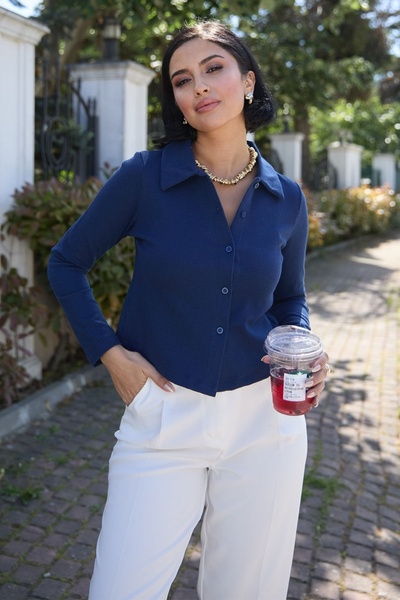 InStyle Πουκάμισο με γιακά με κουμπιά Navy Blue Cardigan