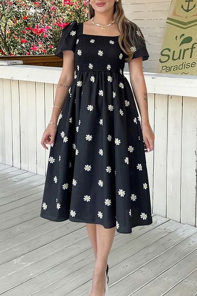 MILANOFOX Rochie de damă din poplin cu model Gipeli Daisy cu șireturi la spate - model de vară, confortabil, elegant și casual