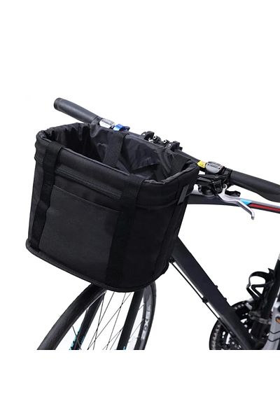 SERSIMO Cos bicicleta fata 34x24x25 cm, aluminiu si material textil, sistem click, cu husa ploaie, negru