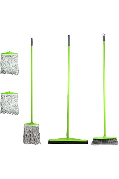 clean&care مجموعة تنظيف كلين آند كير، مكنسة مطبخ منزلية مع عصا، ممسحة مع عصا، ممسحة قطنية مع عصا حديدية