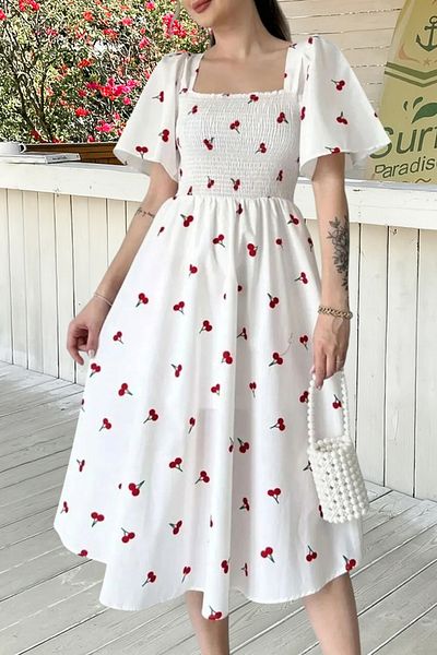 MILANOFOX Rochie de damă din poplin cu model Gipeli Daisy cu șireturi la spate - model de vară, confortabil, elegant și casual