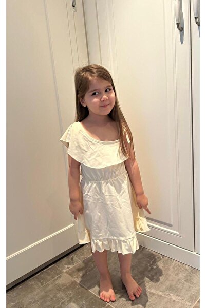 Markasız ucuz Girl's Shoulder Detailed Ruffle Dress