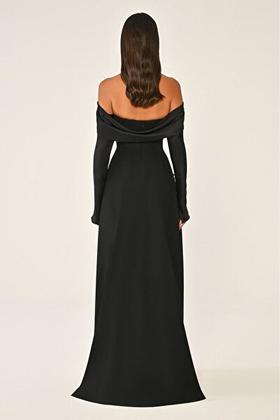 ALFABETA Elegant long evening dress with lapel detail, short sleeves and long sleeves