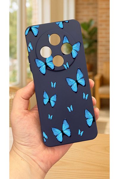 Vip Case Redmi 14C - حافظة مطاطية كلاسيكية ممتصة للصدمات من السيليكون بنمط الفراشة الزرقاء277