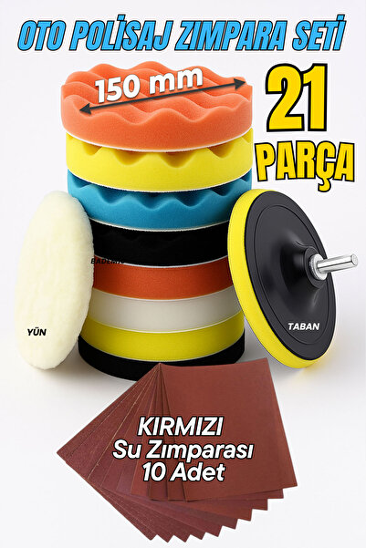 Badem10 Pasta Cila 150 mm Polisaj Süngeri Seti Toplam 21 Parça Sulu Zımpara P...