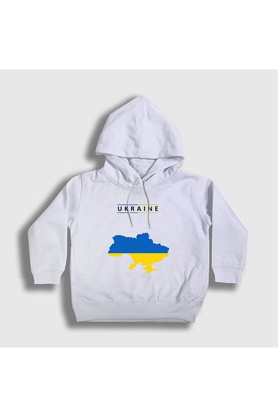 Presmono Унисекс детски бял суитшърт с качулка и флаг на Украйна, карта и знаме 563357tt