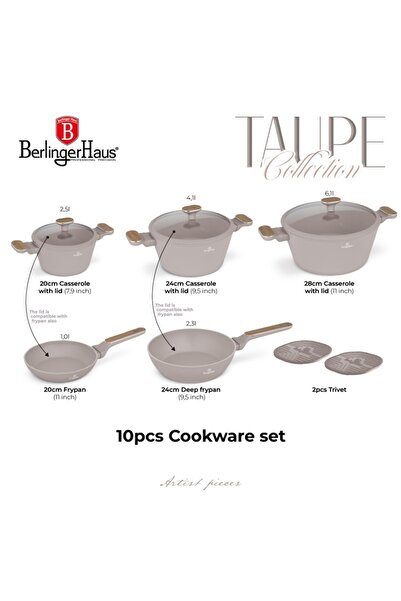 Berlinger Haus Sada nádobí s titanovým povrchem 10 ks Taupe Nordic Collection