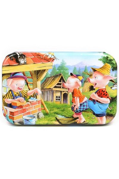 CLICK Puzzle 60 Pieces Wooden in Metal Box, Model Three Little Pigs, Educational, Cognitive Skill Developm