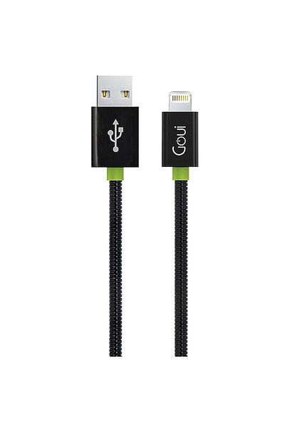 GOUİ USB-A to Lightning Data and Charging Cable Metal Spring, 18W, 0.3m, Black