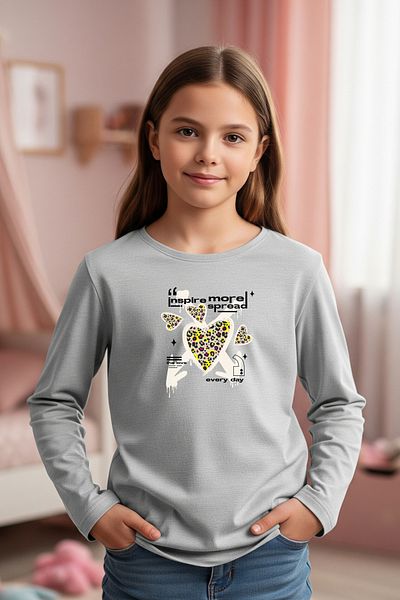 FYK KİDS Round Neck Heart Printed Girl's Sweatshirt