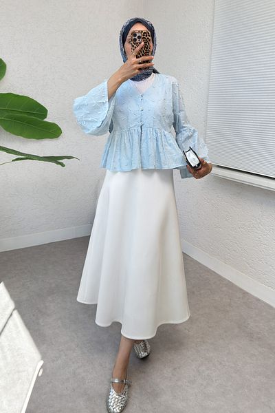 Salih Çelebi Drop Embroidered Kimono 2368 - Blue