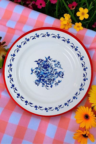 İnci Emaye 30 No 30 cm Enamel Dinner Plate Plate Serving Food Camping Picnic, Dowry, Gift